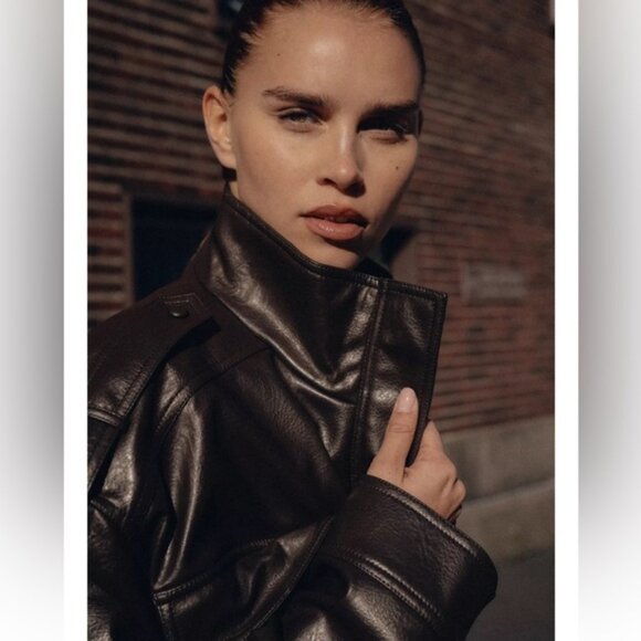 ZARA FAUX LEATHER CROPPED JACKET - Picture 9 of 12